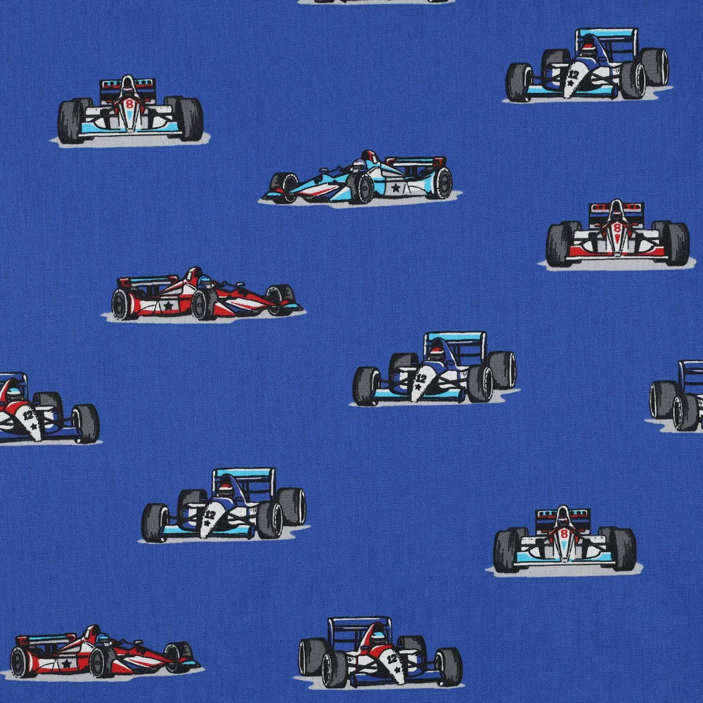 KATOENEN POPLIN RACEAUTO’S - BLAUW