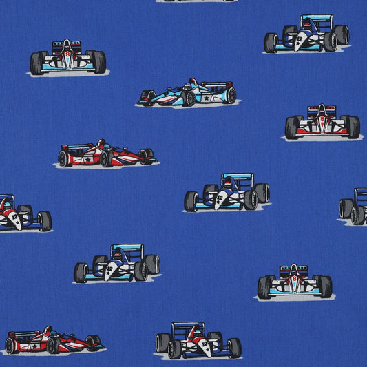 KATOENEN POPLIN RACEAUTO’S - BLAUW