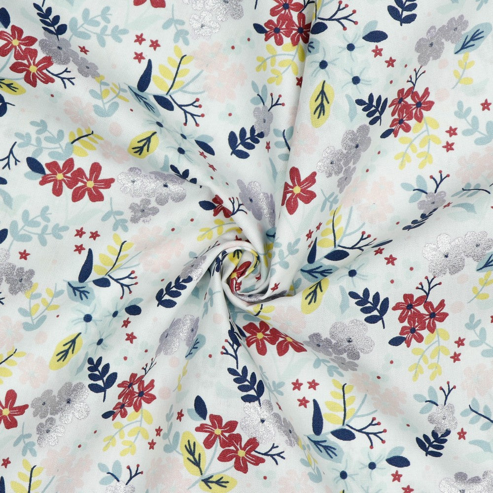 KATOENEN POPLIN GLITTER BLOEMEN