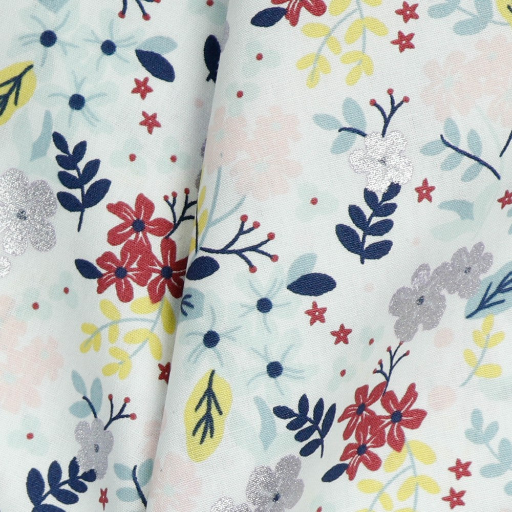 KATOENEN POPLIN GLITTER BLOEMEN