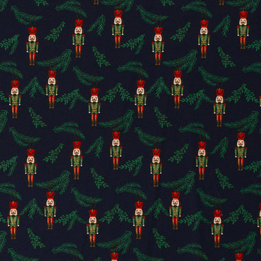 Katoen Poplin stof bedrukt en folie Kerstornamenten Marine