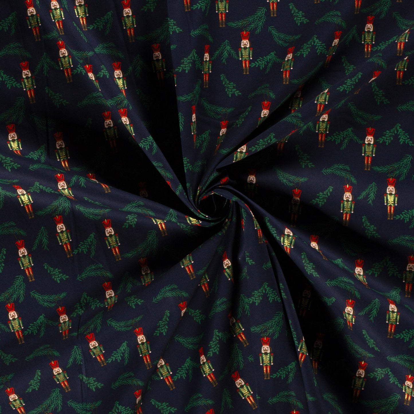 Katoen Poplin stof bedrukt en folie Kerstornamenten Marine