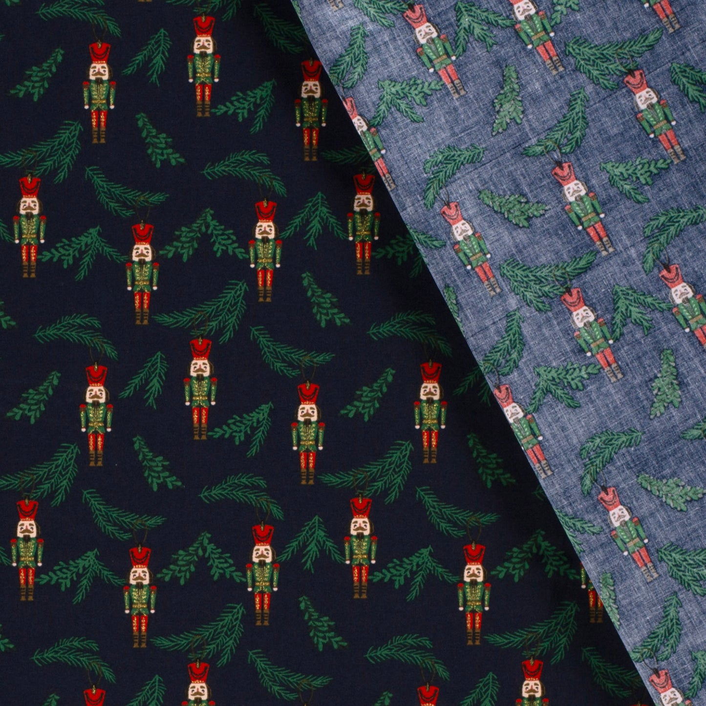 Katoen Poplin stof bedrukt en folie Kerstornamenten Marine