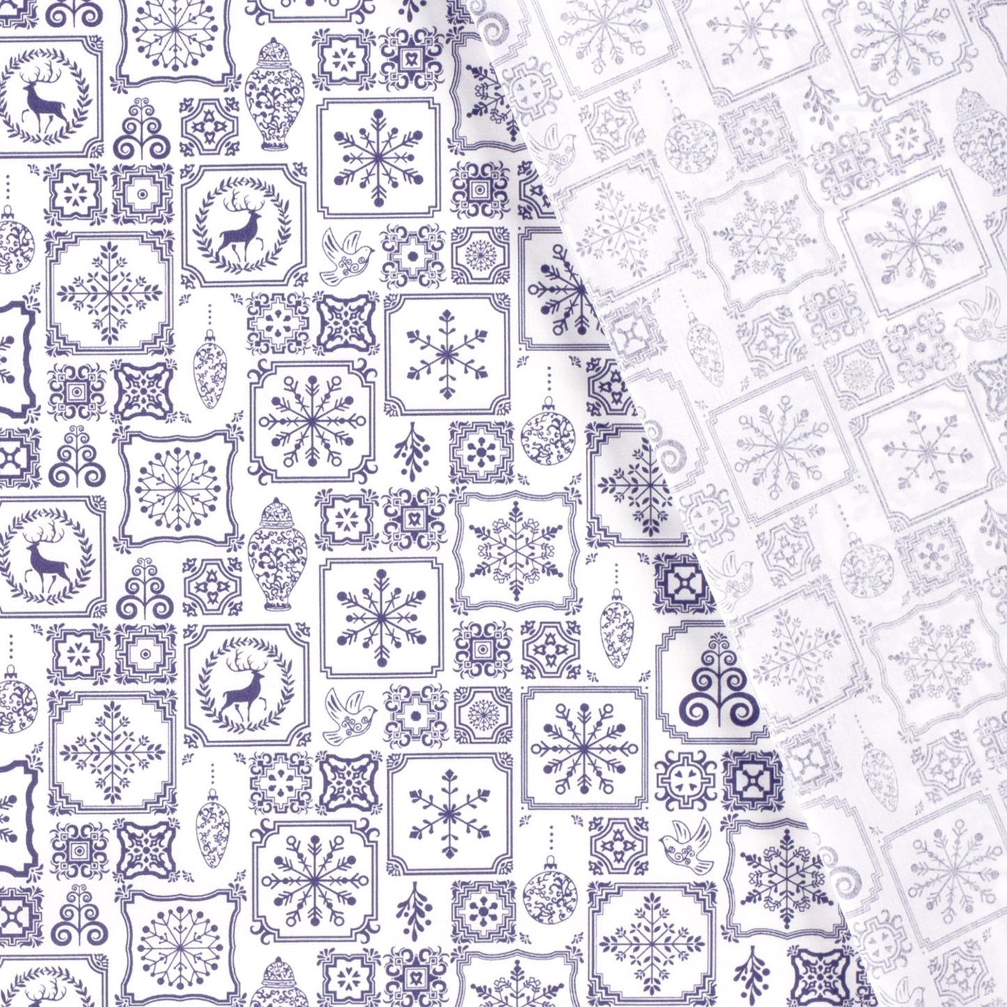 Katoen Poplin stof bedrukt Kerstornamenten Wit